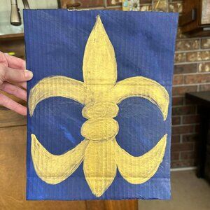 Photo stand not included - Hand-painted Blue and Gold Fleurdelis